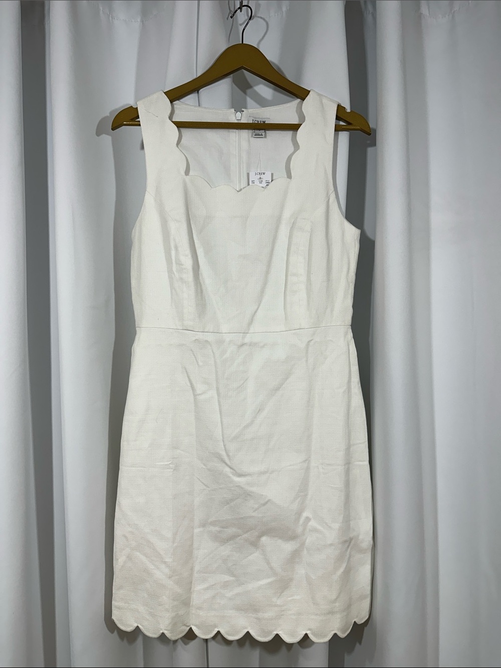 J.Crew Dress Size 8 White Scalloped Sleeveless Cotton Sheath Dress